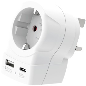Reseadapter Europa till UK USB-A/USB-C 20W PD Jordad | Hauks.se