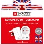 Reseadapter Europa till UK USB-A/USB-C 20W PD Jordad | Hauks.se