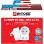 Reseadapter Europa till USA USB-A/USB-C 20W PD Jordad | Hauks.se
