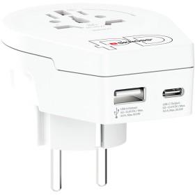 Reseadapter Världen till Europa USB-A/USB-C 20W Jordad | Hauks.se
