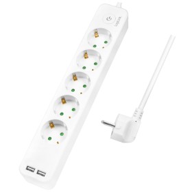 Grenuttag 5-vägs + 2st USB m brytare 1,5m Vit