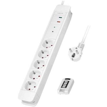 Grenuttag 5-vägs med fjärr 433 MHz Överspänningsskydd 1,5m Vit
