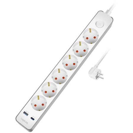 Grenuttag 6-vägs + USB-A/USB-C PD 20W med brytare 1,4m Vit