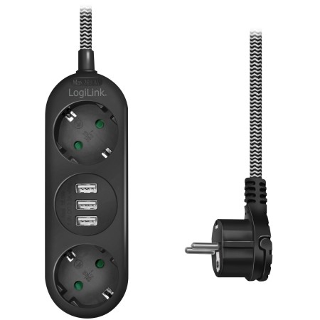 Grenuttag Jordat 2-vägs 3xUSB Flat plugg