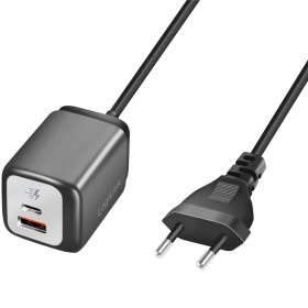 Laddare 30W PD/QC3 1,5m fast kabel Svart