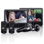 2x 9" bärbar DVD-spelare med USB SD inbyggt batteri hörlurar och fäste Svart